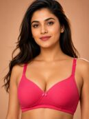 Women’s Soft Padded Non-Wired T-Shirt Bra Panty Set – Hot Pink